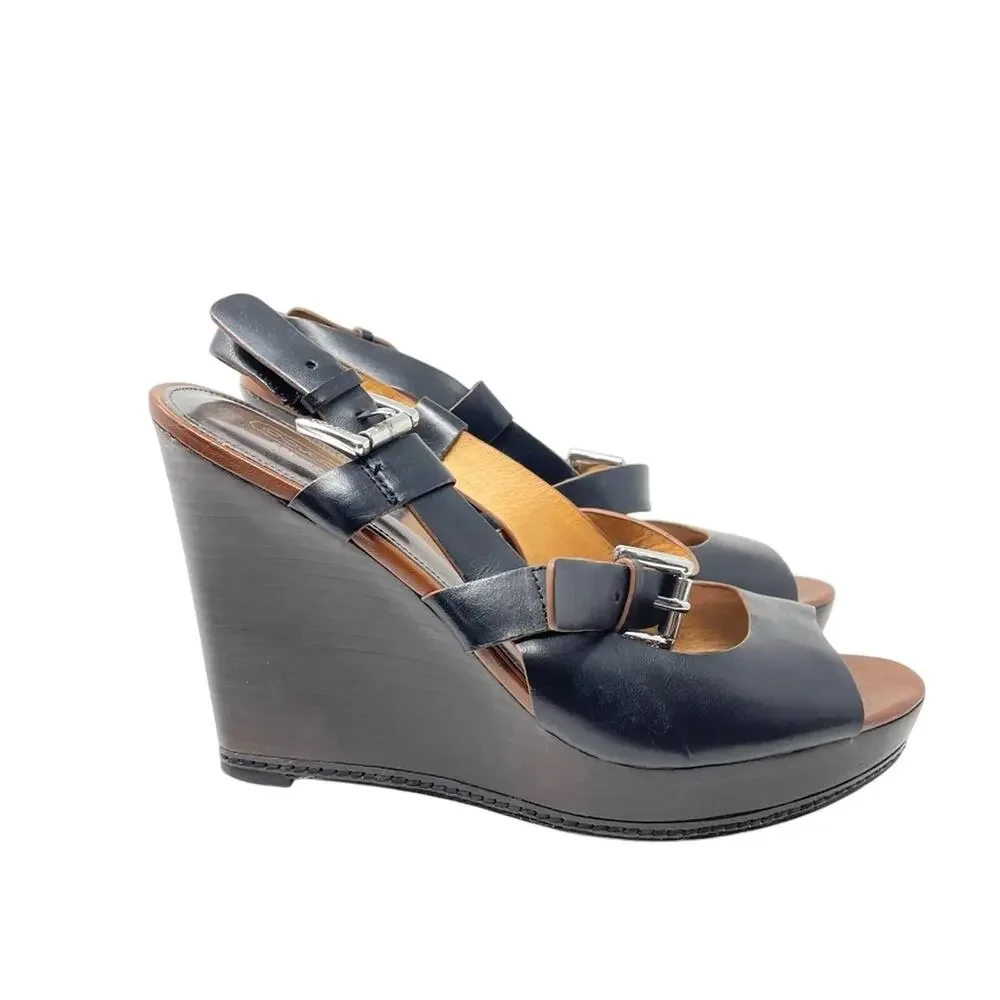 Coach Black Platform Sandals Chunky Wedge 8.5